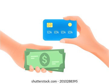 Money transfer concept. 3d style vector illustration
