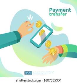 money transfer concept for E-commerce market or shopping online with people character. mobile payment illustration for social media, web landing page template, banner, presentation, print media.
