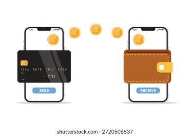 Concepto de transferencia de dinero. Envío y recepción de dinero de forma inalámbrica concepto de pago en línea
