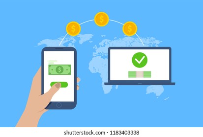 Money transfer concept. Money sending. Vector illustration
