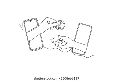 Money Transfer concept. Single line draw design vector graphic illustration.