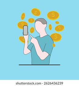 Money transfer digital payment online electronic banking, man sending money transfer mobile phone application payment gateway digital transaction, icon money transfer dollar gold coins banking 