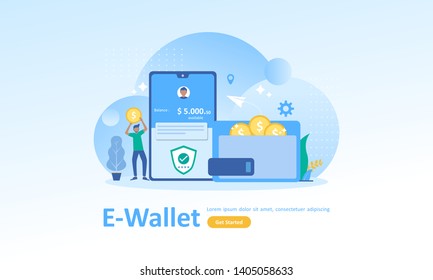 Money transfer to e-wallet concept, financial savings and online payment Suitable for web landing page, ui, mobile app, banner template. Vector Illustration