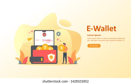 Money transfer to e-wallet concept, financial savings and online payment Suitable for web landing page, ui, mobile app, banner template. Vector Illustration