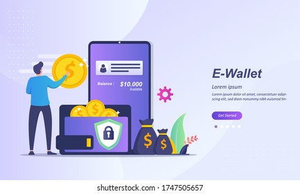 Money transfer to e-wallet concept, financial savings and online payment Suitable for web landing page, ui, mobile app, banner template. Vector Illustration
