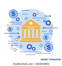 Money transfer, financial transaction, online banking flat design style vector concept illustration