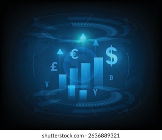 Money transfer, foreign exchange, trading charts, stock market