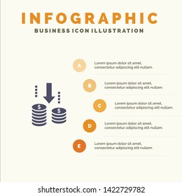 Money, Transfer, Fund, Analysis Solid Icon Infographics 5 Steps Presentation Background
