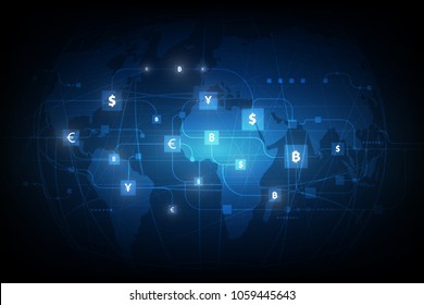 Money transfer. Global Currency. Stock Exchange. Stock vector illustration.