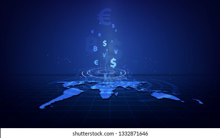 Money transfer. Global Currency. Stock Exchange. Stock vector illustration.