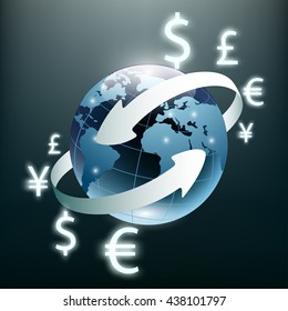 Money transfer. Global Currency. Stock Exchange. Stock vector illustration.