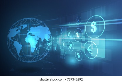 Money transfer. Global Currency. Stock Exchange. Stock vector illustration.
