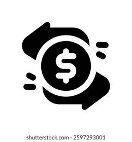 money transfer glyph icon. Strong and solid vector icon for websites, mobile interfaces, presentations, and visual branding. High quality and easy to edit.