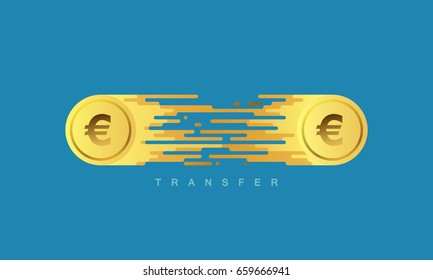 Money transfer. Golden coins with euro sign. Vector flat illustration. Financial or banking concept.