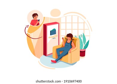 Money transfer with help of mobile wallet Vector Illustration concept. Flat illustration isolated on white background.