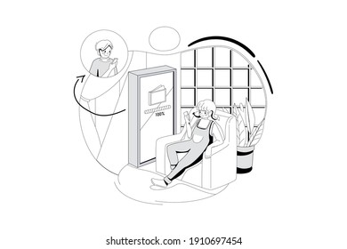 Geldtransfer mithilfe des Vektor Illustration Konzepts der mobilen Geldbörse. Flache Illustration einzeln auf weißem Hintergrund.