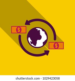 Money transfer icon. Around the globe money transfer vector icon. Money revolves around glove. Fast money transfer icon. Transfer icon.