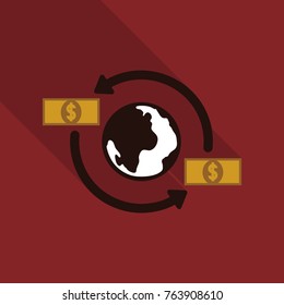 Money transfer icon. Around the globe money transfer vector icon. Money revolves around glove. Fast money transfer icon. Transfer icon.