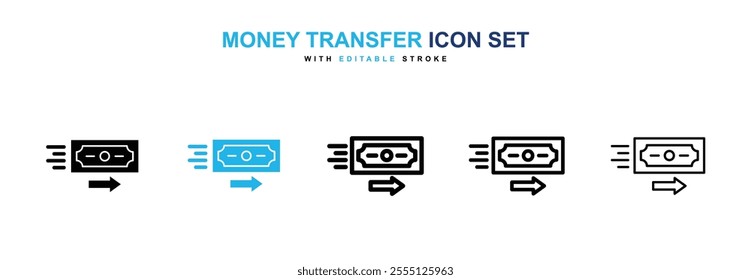 Money transfer icon collection in black and blue colors