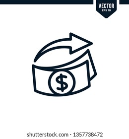 Money transfer icon collection in outlined or line art style, editable stroke vector