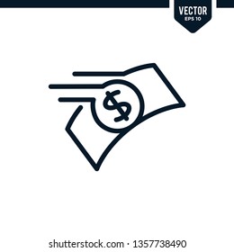 Money transfer icon collection in outlined or line art style, editable stroke vector