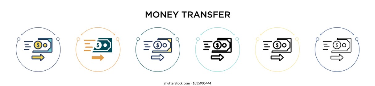 Money transfer icon in filled, thin line, outline and stroke style. Vector illustration of two colored and black money transfer vector icons designs can be used for mobile, ui, web