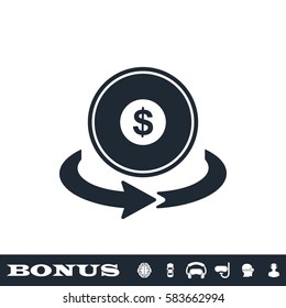 Money transfer icon flat. Black pictogram on white background. Vector illustration symbol and bonus button