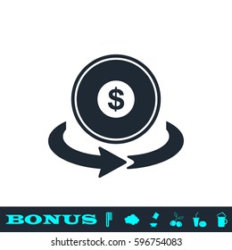 Money transfer icon flat. Black pictogram on white background. Vector illustration symbol and bonus button