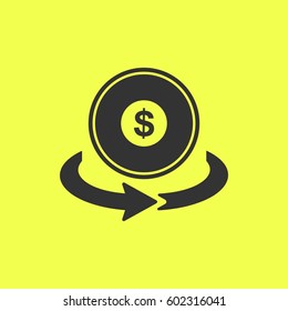 Money transfer icon flat. Black pictogram 