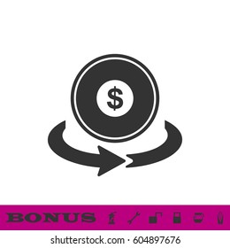Money transfer icon flat. Black pictogram on white background. Vector illustration symbol and bonus button