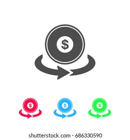 Money transfer icon flat. Color pictogram on white background. Vector illustration symbol and bonus icons