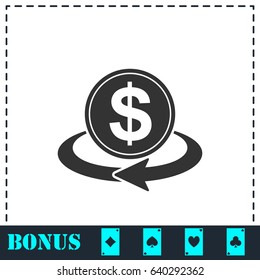 Money transfer icon flat. Simple vector symbol and bonus icon