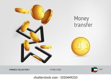 Money transfer icon with flying Kuwaiti Dinar coins, finance concept. Vector illustration for print, websites, web design, mobile app, infographics.