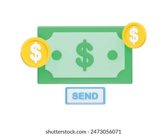 Money transfer icon illustration 3d rendering