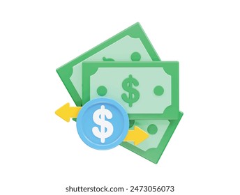 Money transfer icon illustration 3d rendering