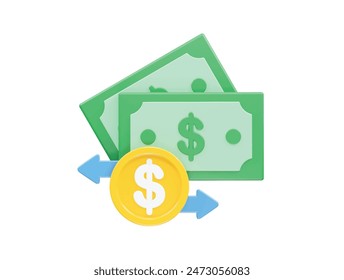 Money transfer icon illustration 3d rendering