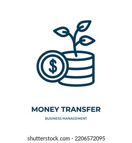 Money transfer icon. Linear vector illustration from business management collection. Outline money transfer icon vector. Thin line symbol for use on web and mobile apps, logo, print media.