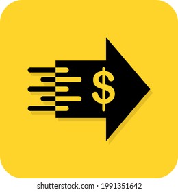 Icono de transferencia de dinero. Signo de pago bancario en línea. botón Pago en efectivo. Gasto rápido en divisas. Transacción digital. Ilustración vectorial de color negro y amarillo.