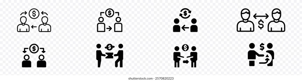 Money Transfer icon. People sending and receiving money, Human hand giving money to other hand