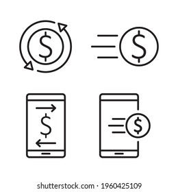 Money Transfer Icon Set Design Vector Template Illustration In Trendy Flat Style