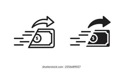 Money transfer icon set in Thin line black color.
