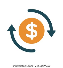 Geldtransfersymbol, einfacher Pfeil-Dollar. Web-Button ui ux auf weißem Hintergrund