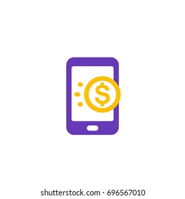 money transfer icon with smartphone, mobile payment