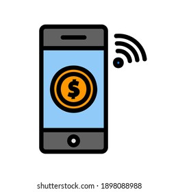 Geldtransfer-Symbol im vollen Strichstil über das Internet von Dingen für jedes Projekt, Verwendung für mobile App-Präsentation auf der Website