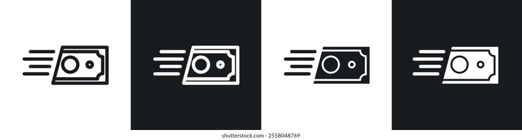 Money transfer icons pack in black and white filled and outlined versions.