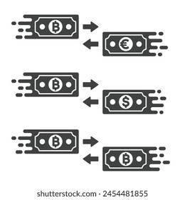Money Transfer Icons Set, Currency Exchange Logo, Crypto Financial Services. Vector