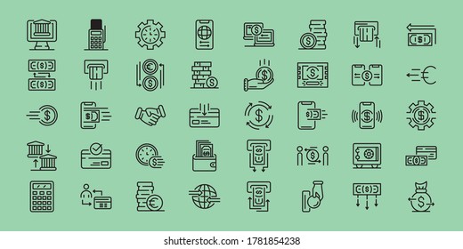 Money transfer icons set, outline style