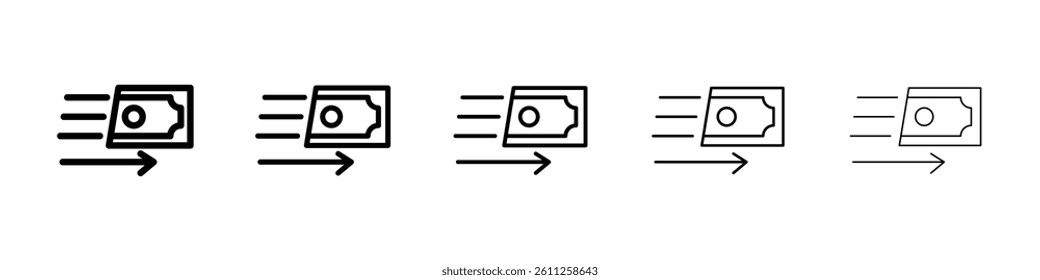Money transfer icons vector set in different stroke line style