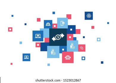 money transfer Infographic 10 steps pixel design. online payment, bank transfer, secure transaction, approved payment icons
