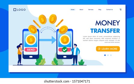 Money transfer landing page website illustration vector flat design